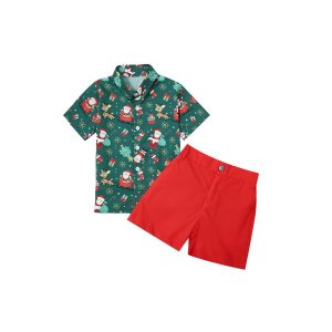 Red and Green Boys Summer Christmas Set