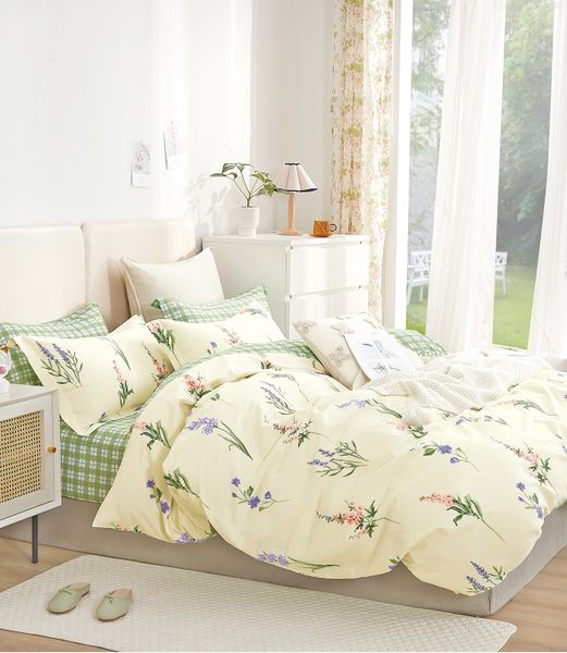 Linen Boutique - Duvet Cover Set 100% Cotton 200TC - Floral CornsilkGreen