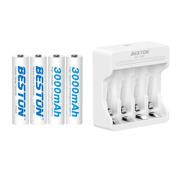 Beston 4X 3000mAh AA Rechargeable NMiH Batteries with Charger