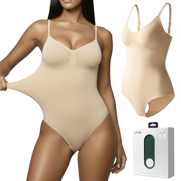 Lekkon Seamless V-Neck Shaping Bodysuit for Women Tummy-Waist-Hip Sculpting