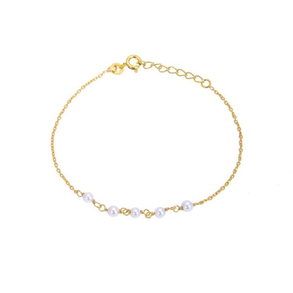 Yellow Gold Plated Sterling Silver Fine Bracelet with 3.5mm Pearls