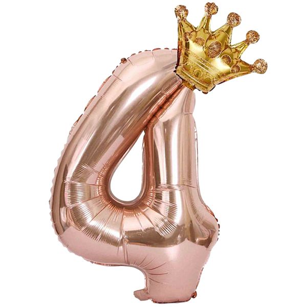Large Crown Number Foil Balloon - Metallic Rose Gold Birthday Number 9