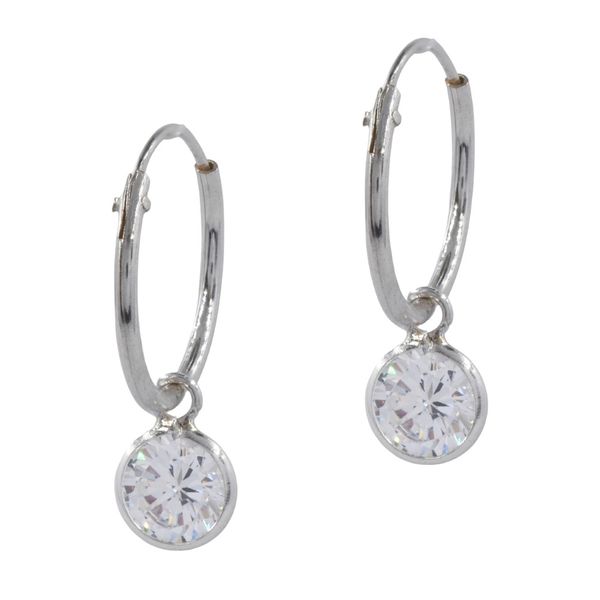 Silverbird 925 Sterling Silver 14mm Hoop Earring with Cubic Zirconia Drop