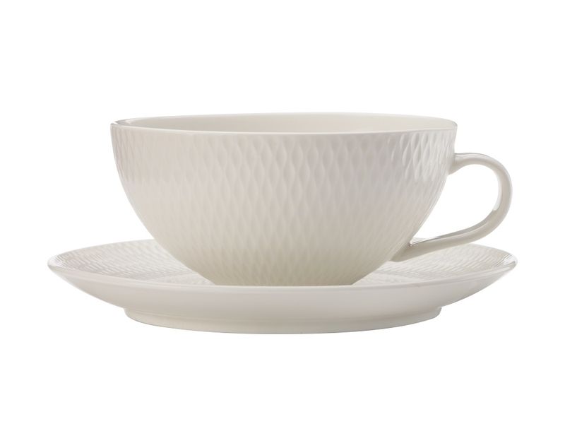 Maxwell &amp; Williams - 250ml White Basics Diamonds Tea Cup &amp; Saucer