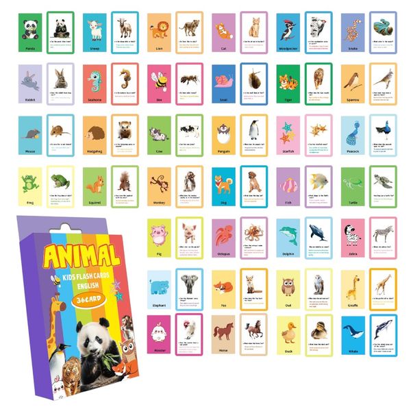 Animal Themed Comprehensive Learning Flash Cards - Multicolour - 36 Piece
