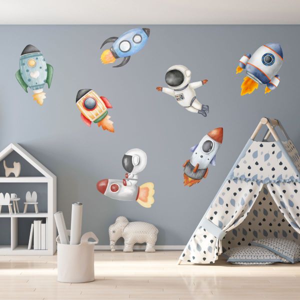 Watercolour Spaceship Wall Stickers