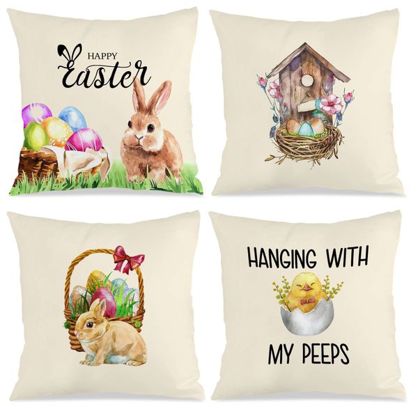 4PCS Easter Theme Throw Pillow Cover, 45x45cm Cozy Cushion Case for Easter