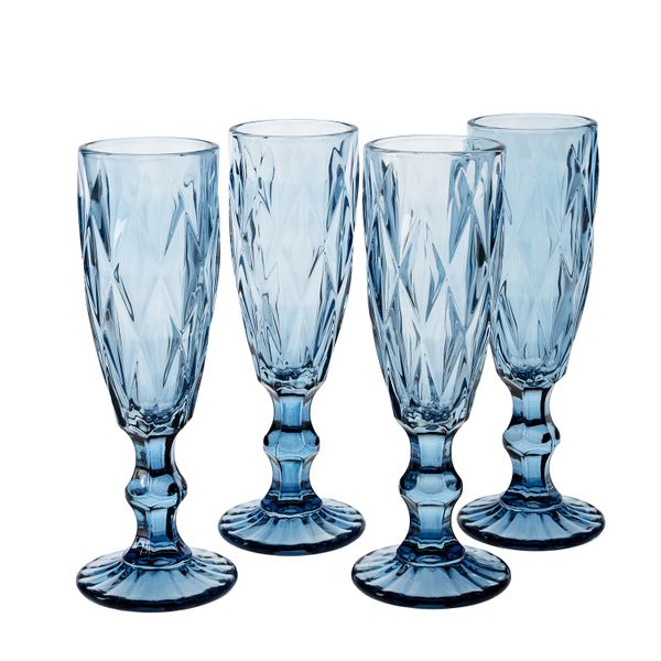 George &amp; Mason - Cyprus 4 Pack Blue Champagne Flutes