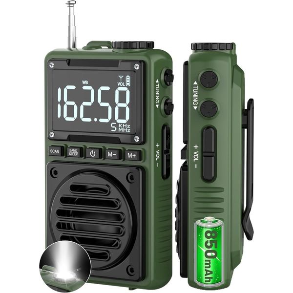 Digital AM FM Weather Band Radio With Flashlight, 850mAh Rechargeable