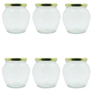 6 Piece Jar 530ml Honey Glass Belly with Lid