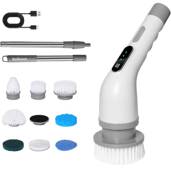 Redisson Cordless Electric Spin Scrubber with 9 Replaceable Brush Heads