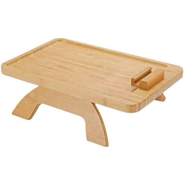 Bamboo Sofa Couch Arm Tray With 360 Phone Holder For Sofa Side - Square