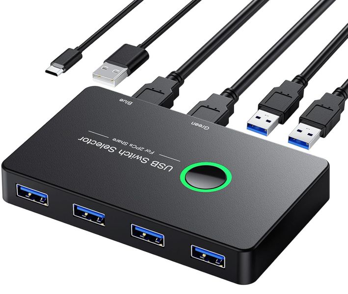 USB 3.0 Switch, USB Switcher 2 Computers Share 4 USB for PC Mouse Printer