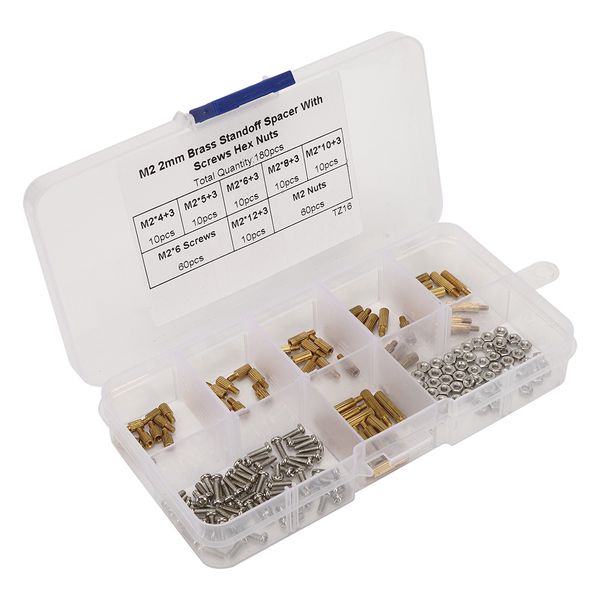 Computer Case Screw Assortment 180Pieces, M2 Standoff Set with Box