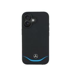MERCEDES-Magsafe Case Compatible With iPhone 16 Pro Black Genuine Leather W/ Blue Curves