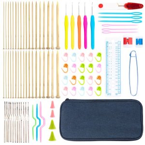 Bamboo Knitting Needle &amp; Metal Crochet Needlework Accessories Set -92pcs