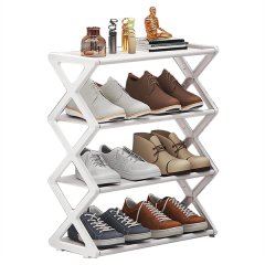 X-Shaped Shoe Rack Multifunctional Steel Assembly Shoecase,White