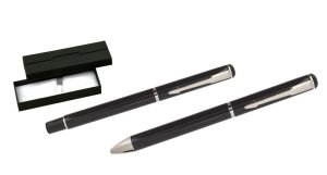 Silver Ballpoint and Rollerball Pen Set with Presentation Box
