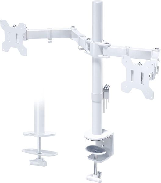 Bontec Dual Arm Monitor Stand 13-27" Height Adjustable &amp; Tilt Swivel; White