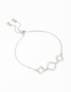 Lovisa Silver Cubic Zirconia Flower Trio Toggle Bracelet