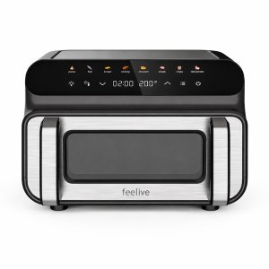 Feelive 10L Digital Air Fryer &amp; Grill with Dual Heating and Viewing Window