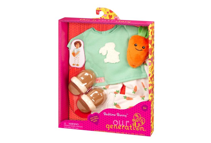 Our Generation Regular Bunny Pajama Carrot Plush Outfit - Bedtime Bunny