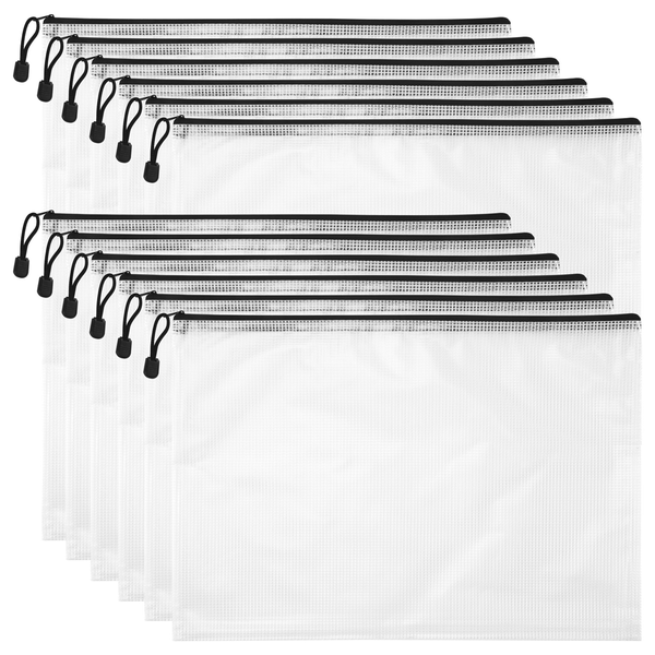 12PCS A3 Folder, Information Zipper Bag Plastic Wallet Mesh File Bag