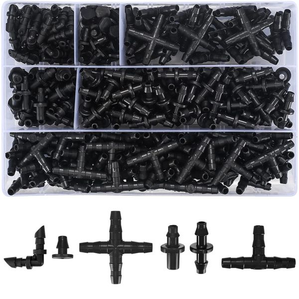300 Piece Irrigation Fittings Kit, Drip Irrigation Barbed Connectors Parts
