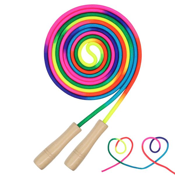 Double Dutch Jump Rope, 16ft Adjustable Rainbow Rope with Wooden Handle