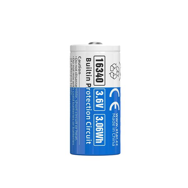 Xtar RC123A/16340 850mAh 3.6V protected LI-Ion button Top Battery
