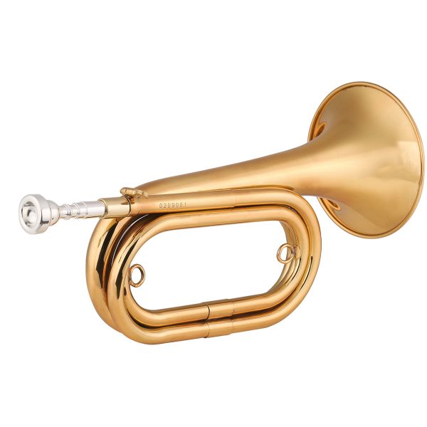 Gold-plated brass cavalry horn compatible with beginners (13.5 Inch)