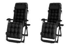 Folding Deck Chair with Cushion x2 (FC-001-BK-BK-BKx2)