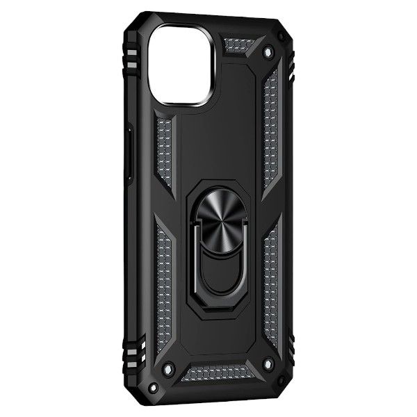 Shockproof Case With 360 Rotatable Ring Holder For iPh 13 Pro Max - Black