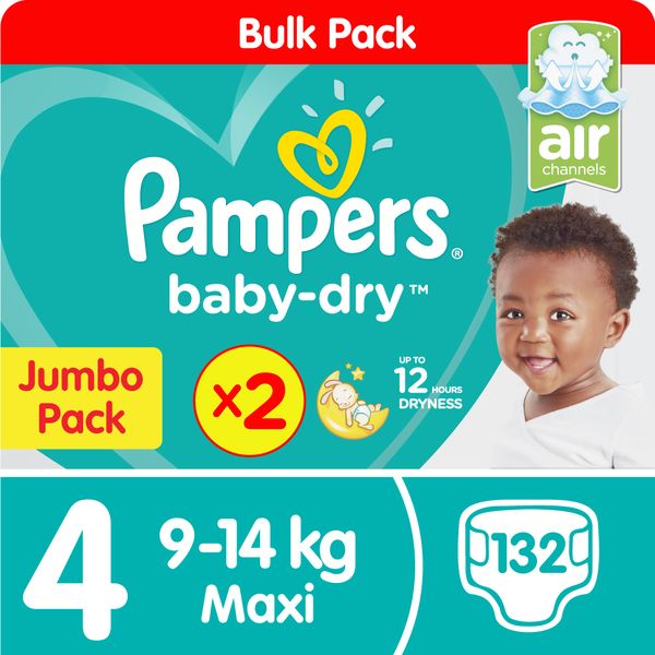 Pampers Baby Dry - Size 4 Twin Jumbo - 2x66 Nappies