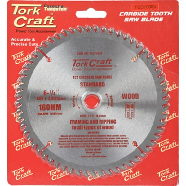 Tork Craft Blade TCT 160 x 60T 20/16 General Purpose Cross Cut