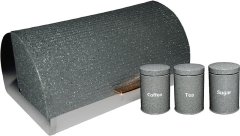 Grey (Dotted) Bread Bin and 3 Piece Canister Set