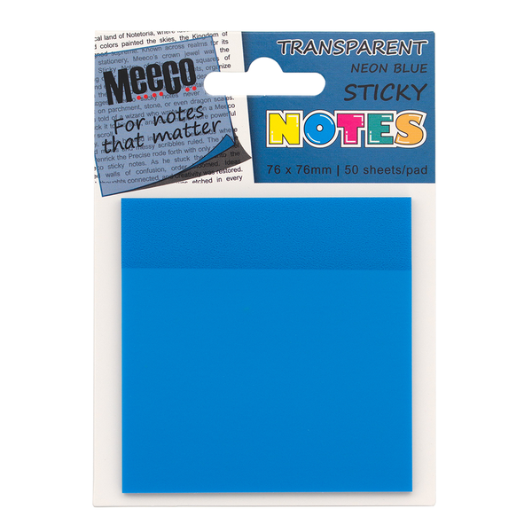 Meeco Transparent Sticky Notes - 76mm x 76mm -Neon Colours