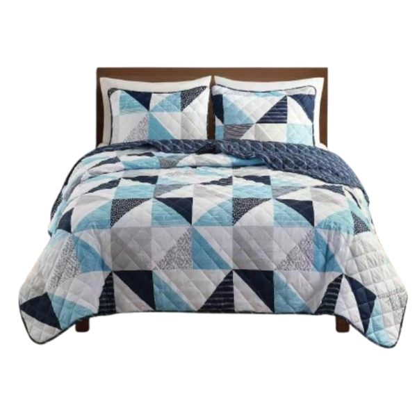 Contemporary Triangle Design Quilt Set - Queen