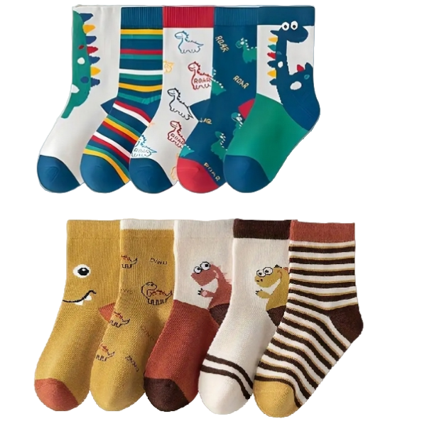 10 Pairs of Super Cool Little Boys Dino-Land Happy Socks