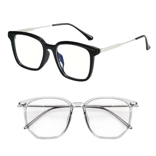 2-Piece Stylish Blue Light Blocking Glasses Set - Black &amp; Grey