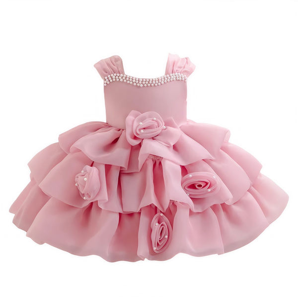Pink Rose Pearl Princess Ballgown Dress for Girls