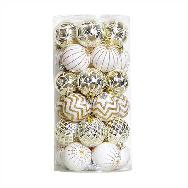 30PCS Christmas Balls ,60MM Gold&amp;White Painted Shatterproof Festive Wedding