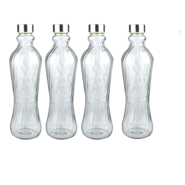 Set of 4 Reusable Clear Glass Water Bottle with Airtight Lid