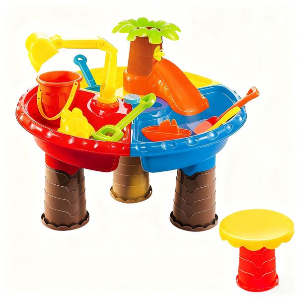 Rainforest Coconut Tree Water Beach Round Table Game Kids Play with Tools