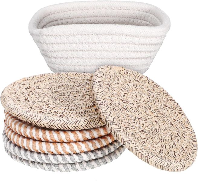 Boho Cotton Woven Coasters Storage Basket Desk Table