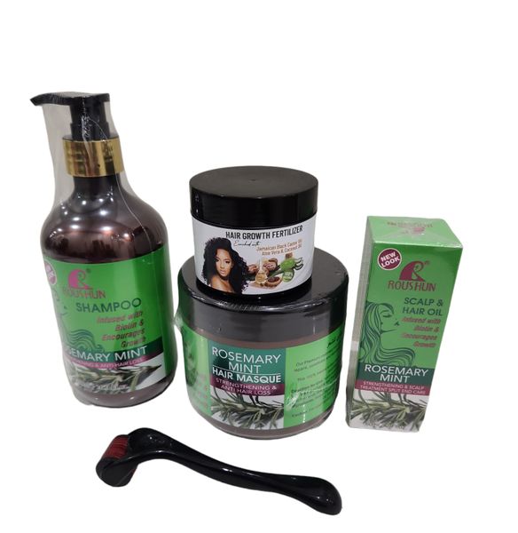 Rosemary Hair Treatment Set- Shampoo, Mask, Oil, Derma Roller &amp; Fertilizer