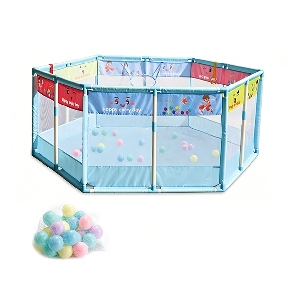 Hexagonal Baby Playpen with Safety Gate and Ball Pit