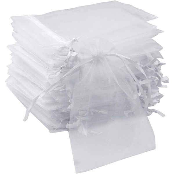 100Pcs 10x15cm Organza Bags, Sheer Drawstring Gift &amp; Jewelry Pouches -White