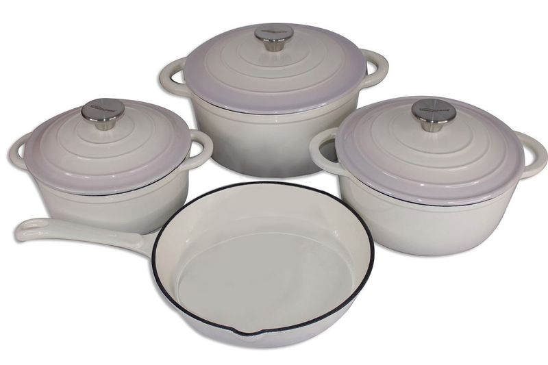 Delica 7 Piece Authentic Cast Iron Dutch Oven Cookware Pot Set - Ivory