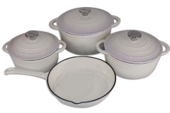 Authentic 7 Pieces Cast Iron Cookware White Set